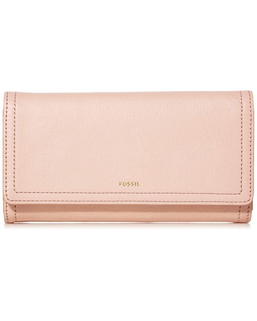 Fossil Logan Leather Flap Wallet in Dusty Rose (Pink) - Lyst