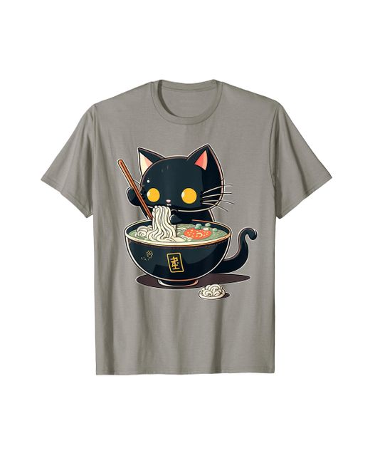 Caterpillar Cute Kawaii Cat Ramen Noodles Anime Black Cat Japanese T