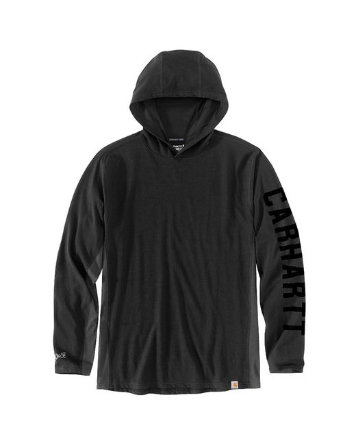 Carhartt Black Big & Tall Force Relaxed Fit Midweight Long-sleeve Logo Graphic Hooded T-shirt for men