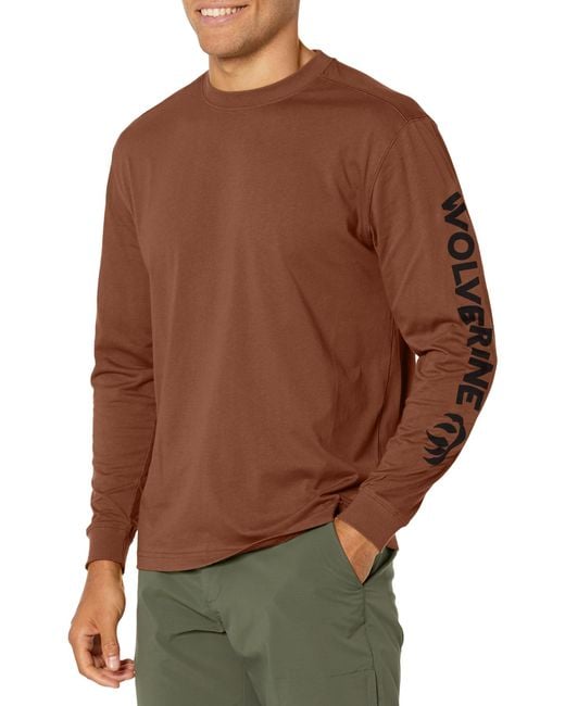 Wolverine Brown Graphic Long Sleeve Tee for men
