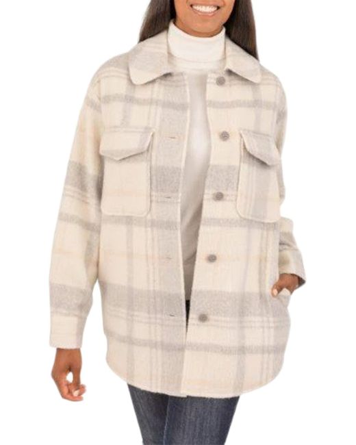 Rachel Roy Natural Plaid Shacket With Patch Pockets