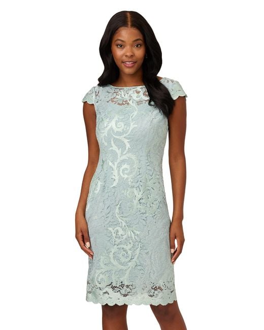 Adrianna Papell Blue Embroidered Lace Sheath