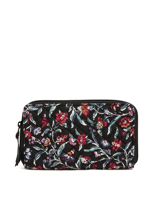 Vera Bradley Black Cotton Deluxe Travel Wallet With Rfid Protection