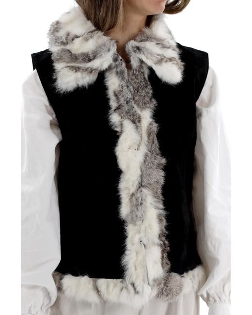 La Fiorentina Black Suede Leather Vest With Fur Trim