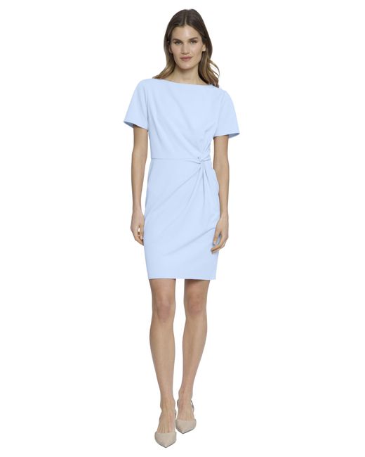 Donna Morgan Blue Boat Neck Side Waist Twist Detail Mini