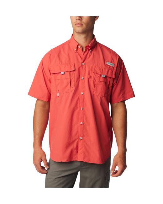 Columbia Red Standard Bahama Ii Upf 30 Short Sleeve Pfg Fishing Shirt for men