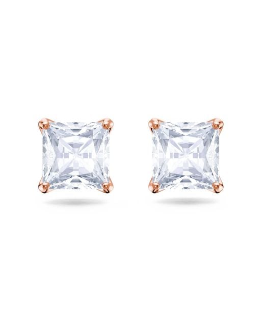Swarovski Multicolor Attract Square Stud Pierced Earrings With Clear Crystals On A Rose-gold Tone Plated Setting With Butterfly Back Closure