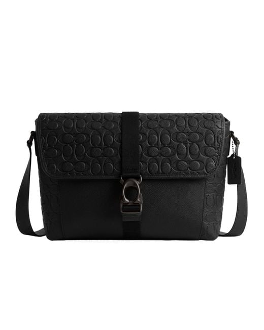 COACH Black Beck Messenger In Signature Pebble Leather for men