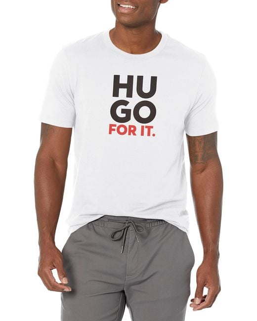 HUGO White Stacked Logo Graphic T-shirt for men