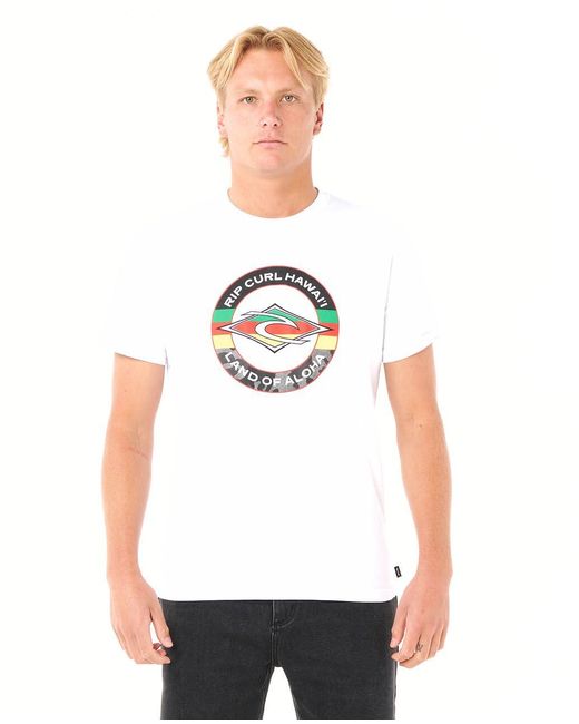 Rip Curl White Graphic Short Sleeve Crew Neck T-shirt for men