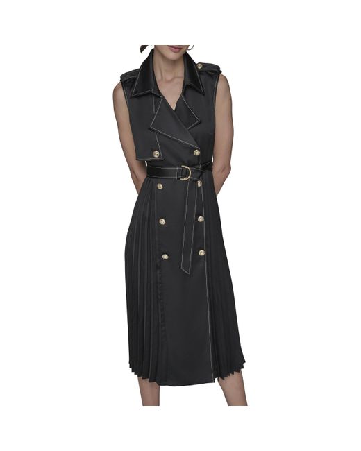 Karl Lagerfeld Black Paris Belted Sleeveless Satin Back Crepe Midi Dress