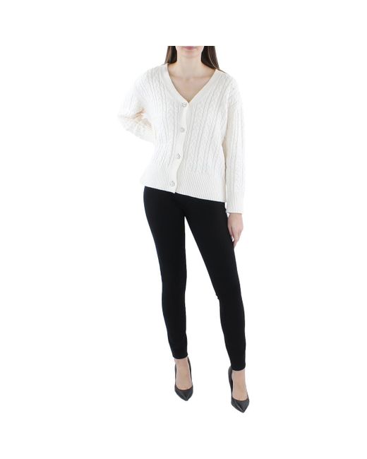 Anne Klein White Cable Cardigan W Jewel Buttons
