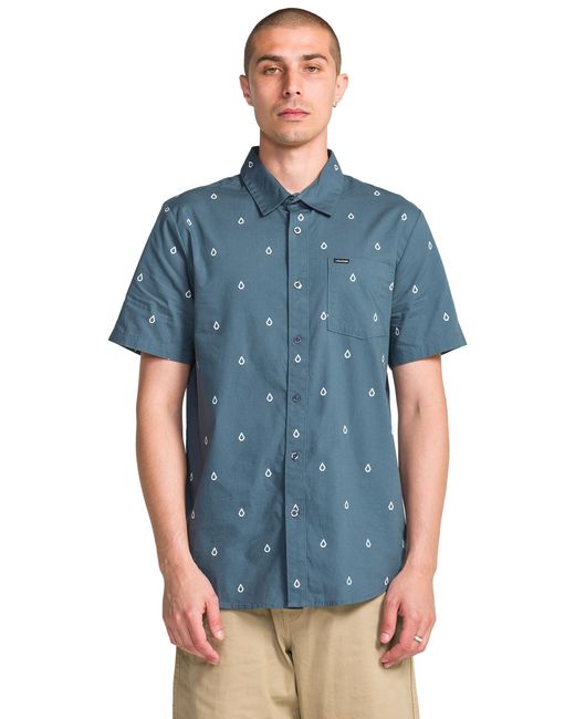Volcom Blue Patterson Short Sleeve Button Down Woven Shirt for men