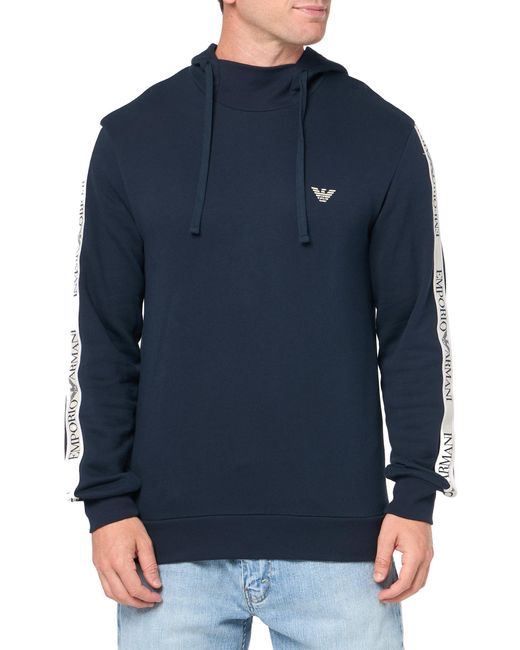 Emporio Armani Blue Iconic Terry Hooded Sweater Long Sleeves for men