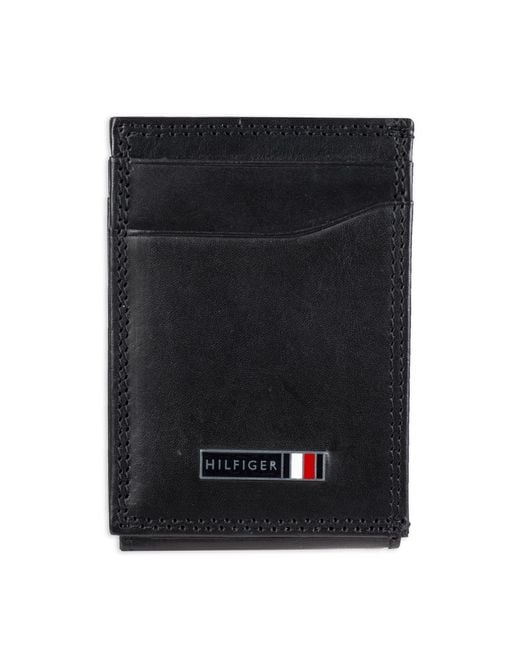 Tommy Hilfiger Black Leather Slim Front Pocket Wallet for men