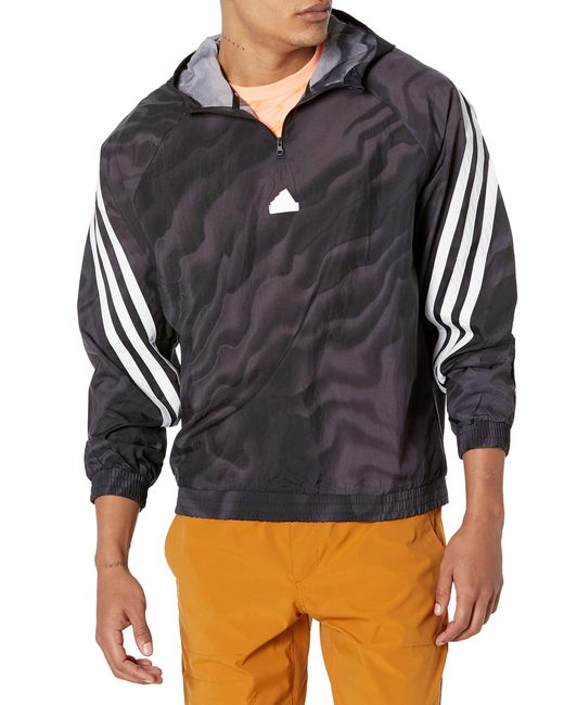 Adidas Gray Future Icon All Over Print Hoodie for men