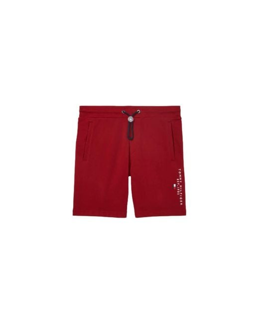 Tommy Hilfiger Red Adaptive Sweatshorts With Drawcord Closure for men