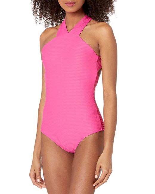 Shoshanna Pink Standard High Neck One-piece