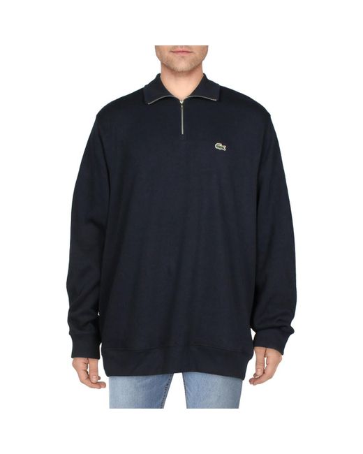 Lacoste Blue Long Sleeve Solid 1/4 Zip Interlock Ribbed Sweatshirt for men