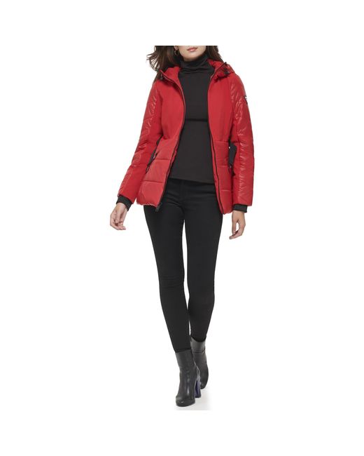 Guess Red Shoft Shell Belted Water Resistant Coat