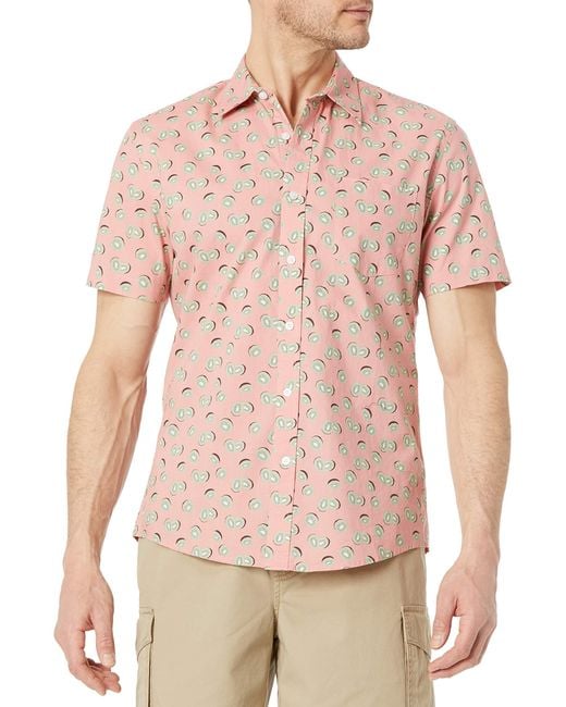 Camicia Slim-Fit A iche Corte con Bottoni E Stampa Uomo di Amazon Essentials in Pink da Uomo
