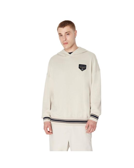 Emporio Armani Natural A | X Armani Exchange Collegiate Capsule Cotton French Terry Logo Patch Pullover Hoodie Sweatshirt for men