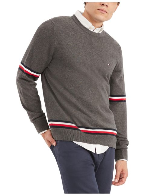 Tommy Hilfiger Essential Signature Stripe Crewneck Sweater in Gray for Men  | Lyst