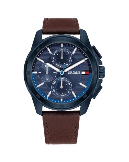 Tommy Hilfiger Blue Function Quartz Watch - Leather Strap Wristwatch For - Water Resistant Up To 5 Atm/50 Meters - Premium Fashion For Everyday for men