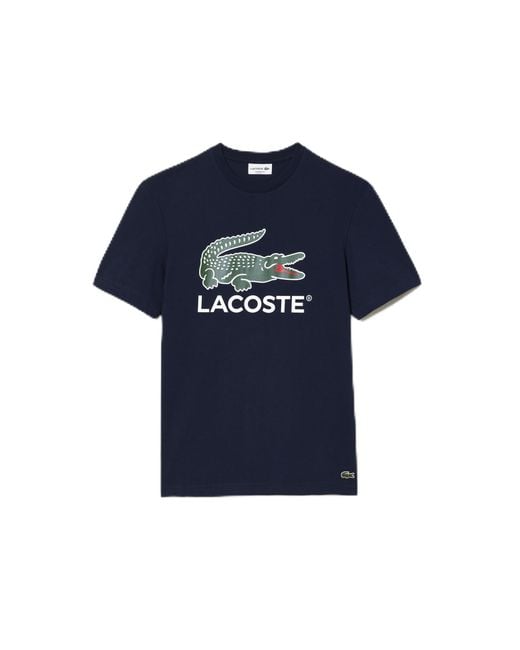 Lacoste Blue Regular Fit Short Sleeve Crew Neck Tee Shirt W/large Croc Graphic On The Front Of The Chest for men