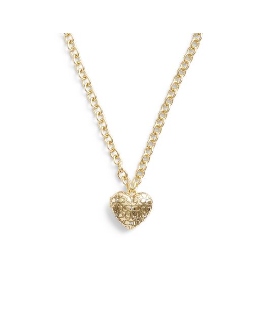 COACH Metallic S Signature Quilted Heart Locket Necklace