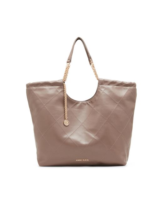 Anne Klein Gray Medium Stitched Quilted Tote With Chain Strap