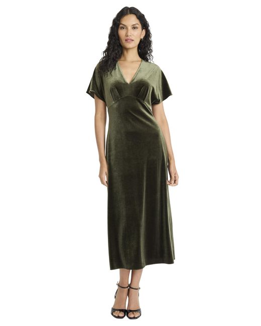 Maggy London Women's Green V Neck Short Sleeve A-line Midi Elegant Wedding  Guest Dresses
