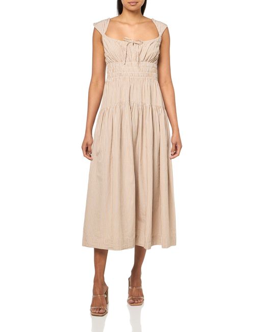Lucky Brand Natural Cinched Waist Poplin Midi Dress