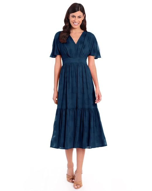 Maggy London Synthetic Plus Size Flutter Sleeve Vneck Midi Dress With