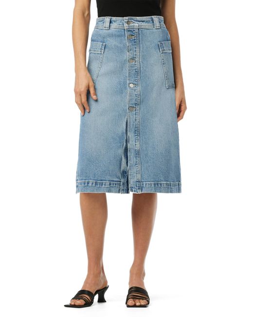 Joe's Jeans Blue The Pheobe High Rise Patch Pocket Midi Denim Skirt
