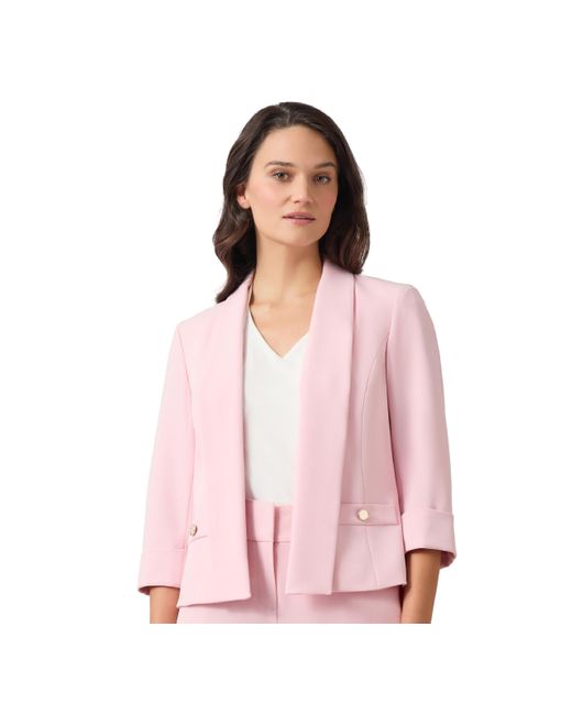 Kasper Pink Crepe 3q Sleeve Shawl Collar Jacket W We