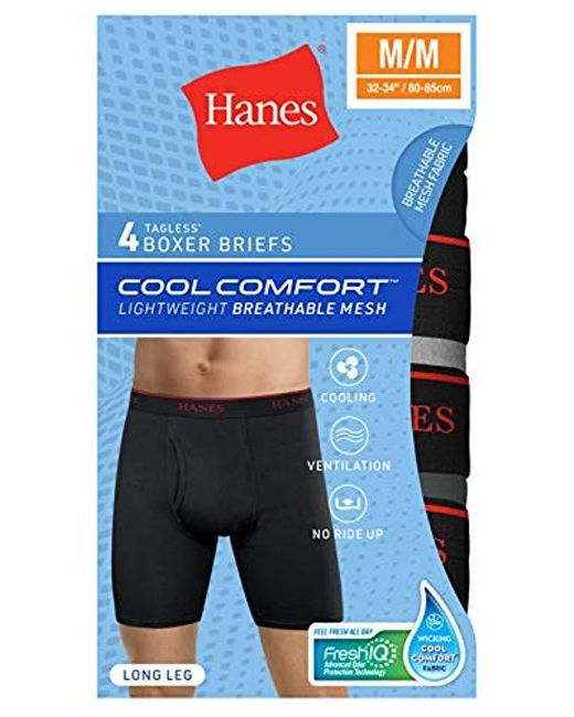 Hanes 4 Pack Cool Comfort Breathable Mesh Long Leg Boxer Brief In