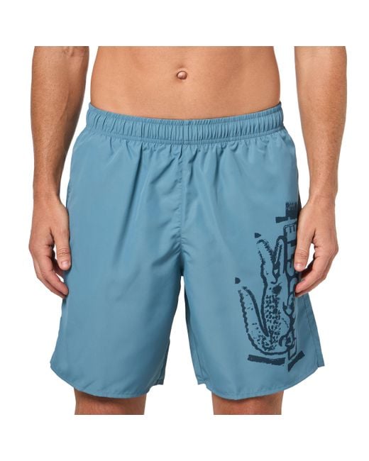 Lacoste Blue Stamp Print Swim Trunks for men