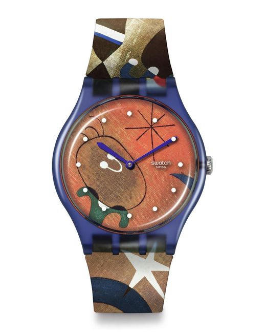 Swatch Orange Casual Bioceramic Watch Blue Art Journey Miro's & Bird In The Moonlight