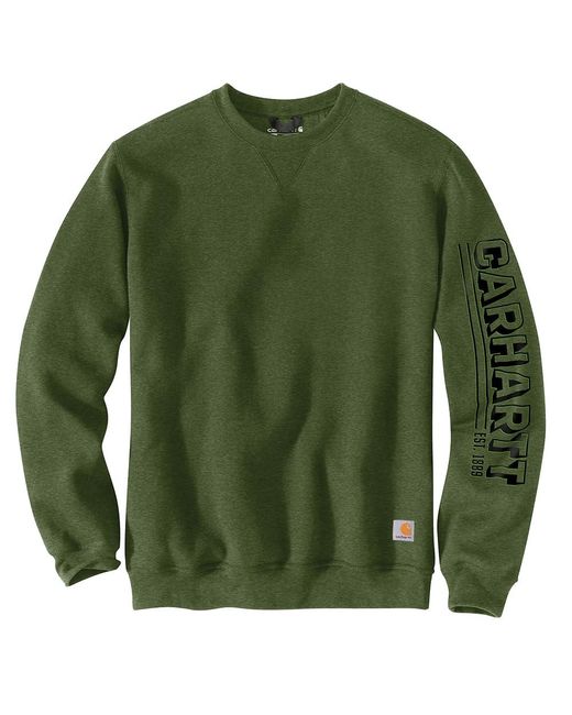 Carhartt Green Big & Tall Loose Fit Midweight Crewneck Logo Sleeve Graphic Sweatshirt for men
