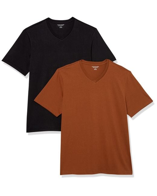 T-Shirt da Uomo a iche Corte con Scollo a V di Amazon Essentials in Brown da Uomo