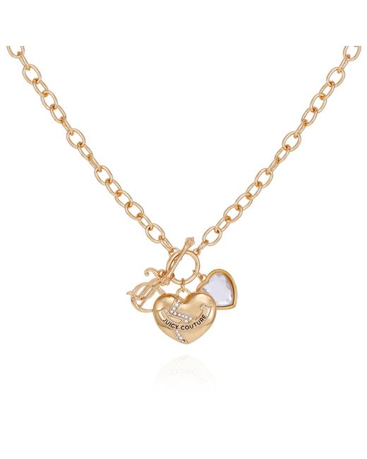 Juicy Couture Metallic Goldtone Heart Charms Pendant Necklace For