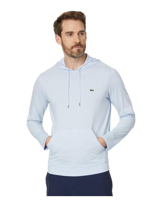 Lacoste Blue Long Sleeve Regular Fit Tee Shirt With Hood And Drawstring for men