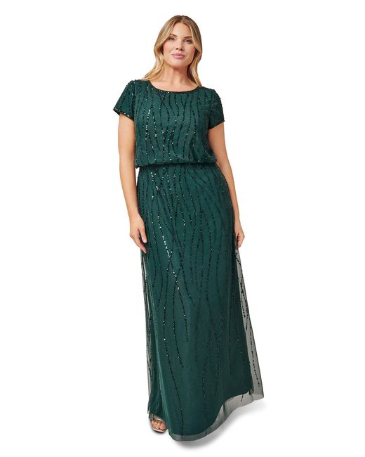 Adrianna Papell Green Beaded Blouson Gown