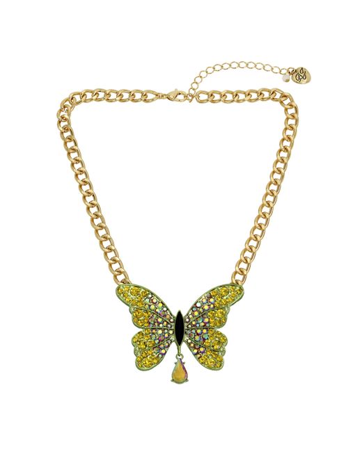 Betsey Johnson Metallic S Butterfly Stone Pendant Necklace