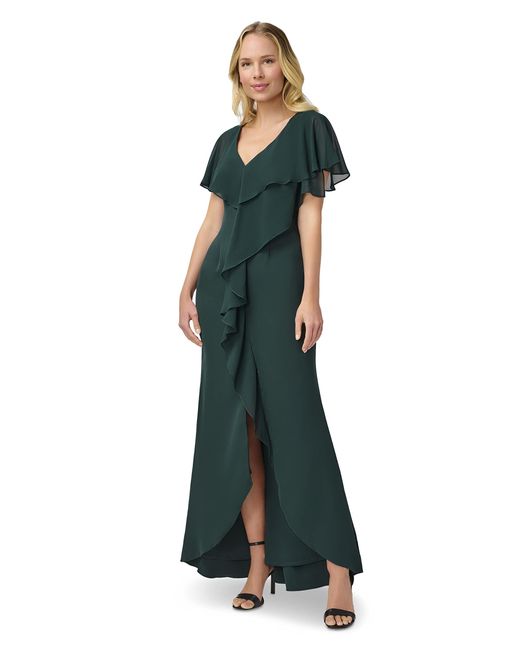 Adrianna Papell Green Crepe Chiffon Gown