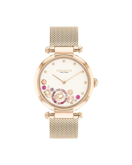 COACH Natural Cary Watch: Mother-of-pearl Dial |shimmering Crystals | Effortless Sophistication For Any Occasion