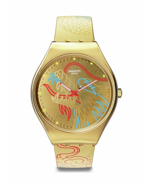 Swatch Metallic Casual Yellow Bio-sourced Quartz Watch Dragon In Gold