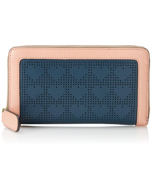 Orla Kiely Blue Punched Love Heart Big Zip Wallet,shell Pink,one Size