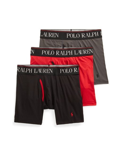 Polo Ralph Lauren Red Underwear 3 Pack 4d-flex Cool Microfiber Boxer Briefs for men